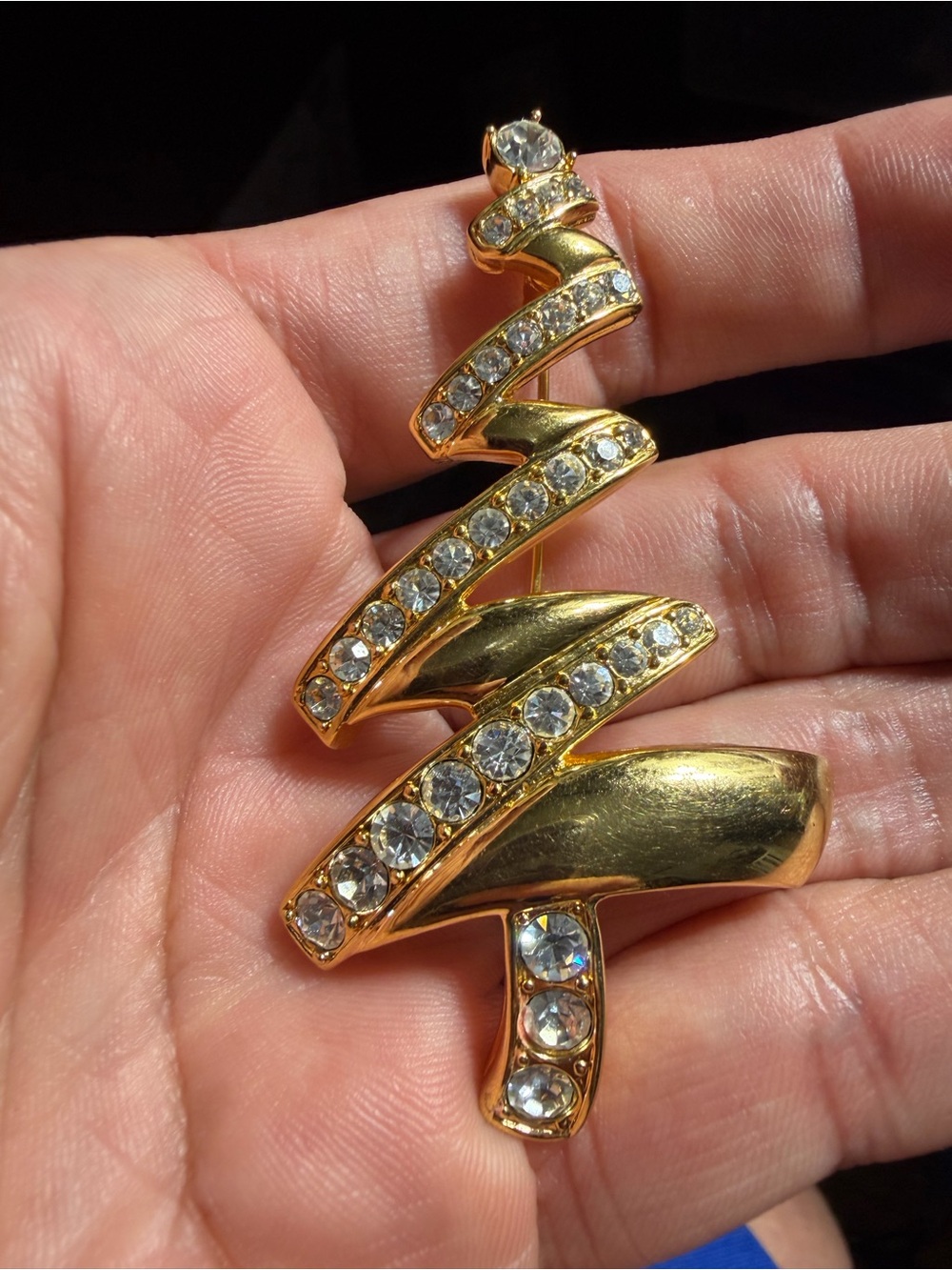 Vintage Monet Gold Tone Crystal Spiral Tree Brooch